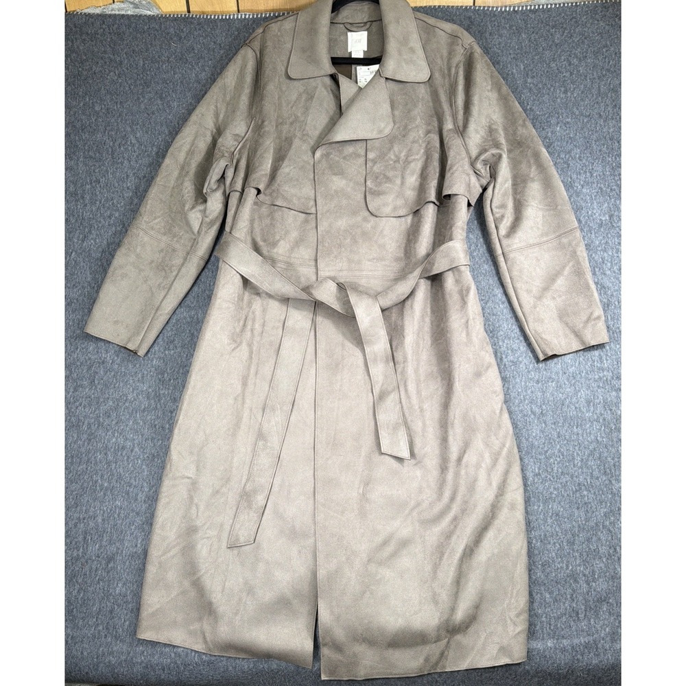 H&M trench coat Womens XL Faux Suede Coat Long Mocha Color‎